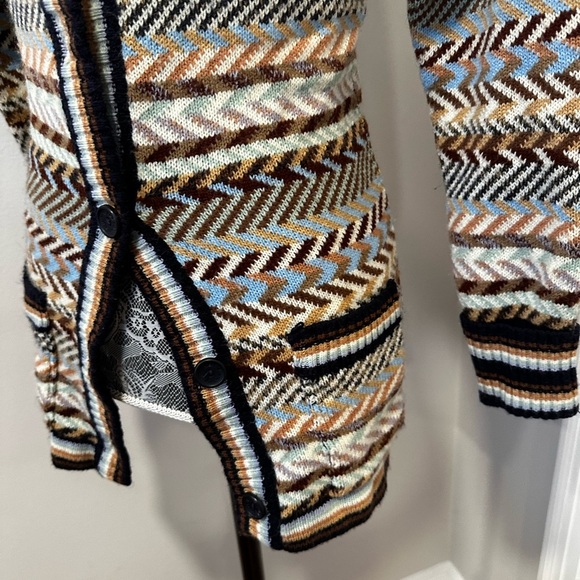 VTG 70’s College Dress Chevron Striped Cardigan. Colorful. Pockets Small. - Picture 11 of 15